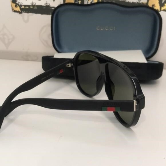 Authentic ✨ Brand New Gucci GG0009S 001 Pilot Sunglasses – Shiny Black Frame wit - Picture 3 of 11